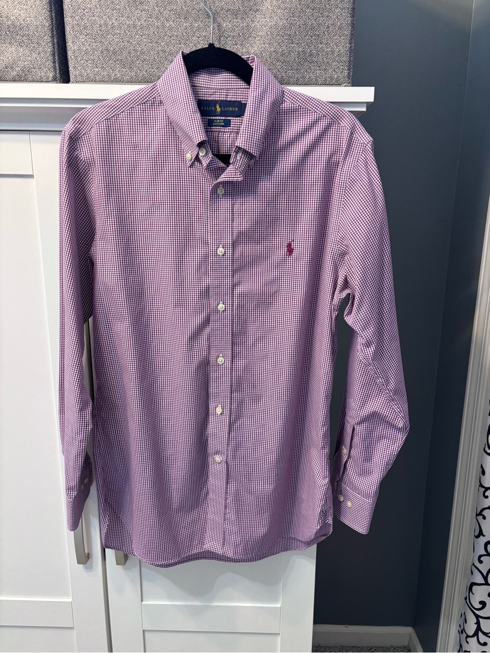Ralph Lauren Purple White Gingham Button Down Dress Shirt SZ 15 1/2 32-33 NWOT